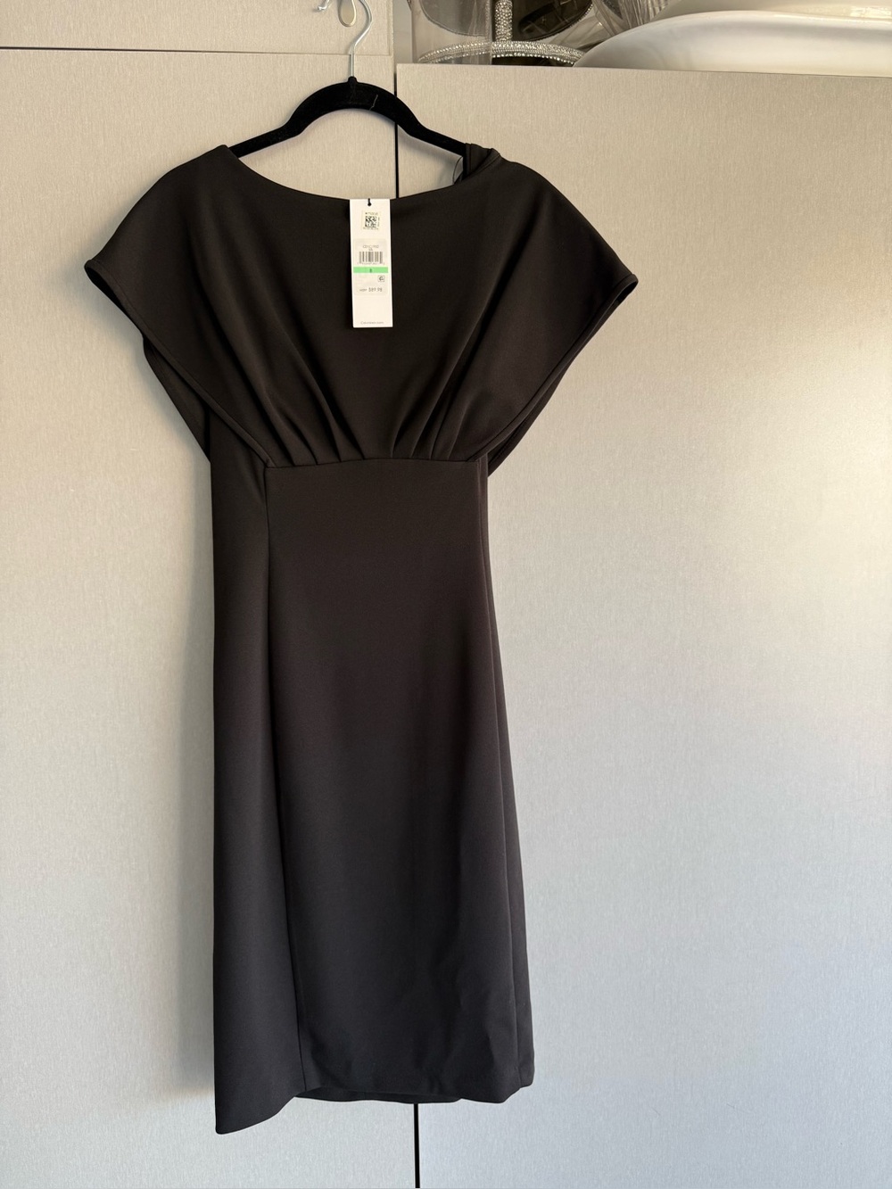 Calvin Klein Black Midi Dress with Draped Bodice